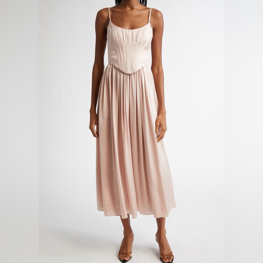 Zimmermann Silk Corset Midi Dress in Petal Pink NWOT